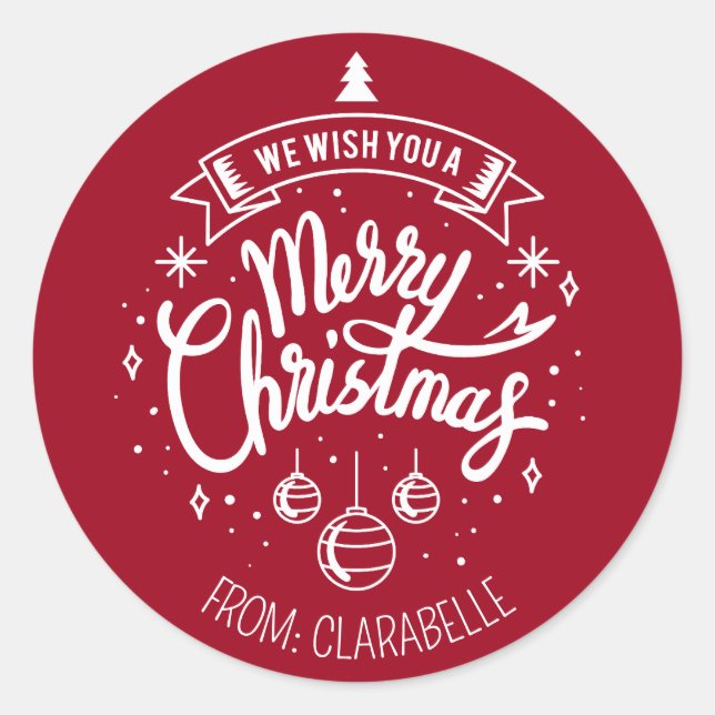 Customized Christmas Stickers (Simple Modern Red) (Front)