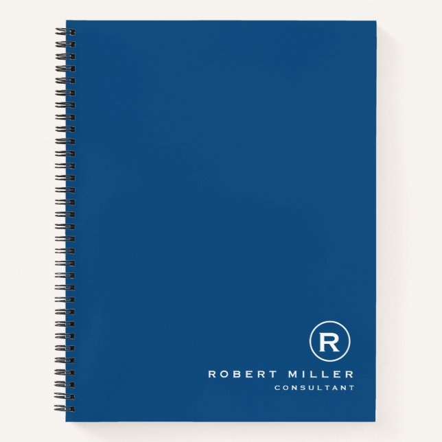 Customized Classic Blue & White Monogram Initial  Notebook (Front)
