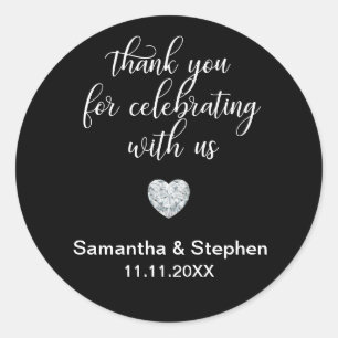 Customized Classic Diamond Black & White Wedding Round Sticker