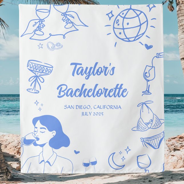 Customized Coastal Beach Bachelorette Party Decor Tapestry (Creator Uploaded)