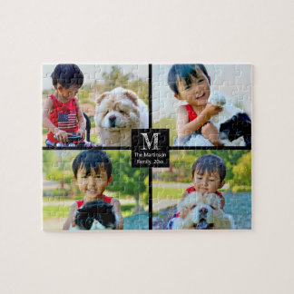 Customized Collage 4 Photo Monogram Jigsaw Puzzle
