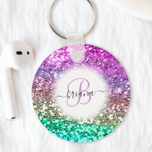 Customized Colourful Glitter Mermaid Monogram Name Keychain