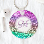 Customized Colourful Glitter Mermaid Monogram Name Keychain<br><div class="desc">Easily personalize this beautiful sparkly faux glitter keychain with your custom handwritten script monogram and name.</div>