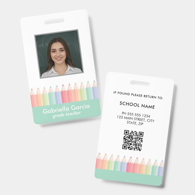 Customized Colourful QR Code School Teacher ID Badge (Front & Back)