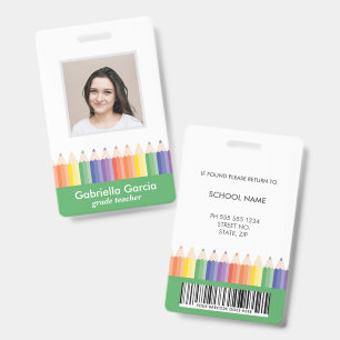 Customized Colourful School Teacher Bar Code ID Badge