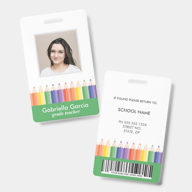 Customized Colourful School Teacher Bar Code ID Badge (Front & Back)