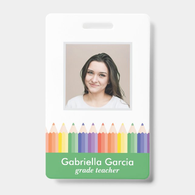 Customized Colourful School Teacher Bar Code ID Badge (Front)