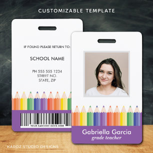 Customized Colourful School Teacher Code ID badge