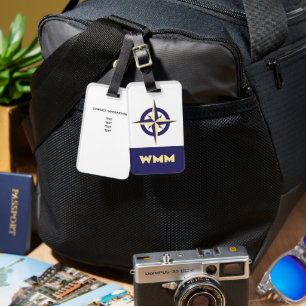 Customized Compass Rose Blue & Gold Luggage Tag