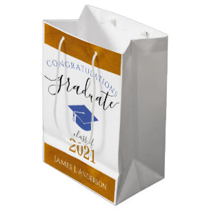 Customized Congrats Graduate Class Year Blue/Gold Medium Gift Bag