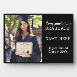 Customized Congrats Graduate Photo Black and White Plaque