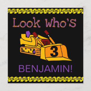 Customized Construction Bulldozer Birthday Invites