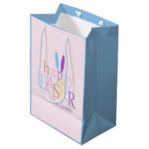 Customized Cool Happy Easter Bunny Ears Pink, Blue Medium Gift Bag