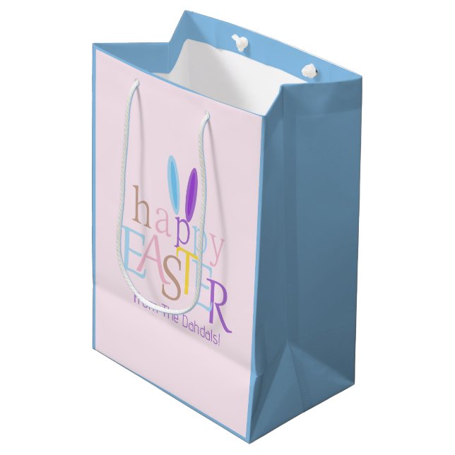 Customized Cool Happy Easter Bunny Ears Pink, Blue Medium Gift Bag (Front Angled)