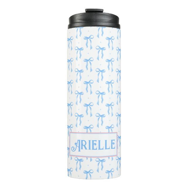 Customized Coquette Blue Bow  Thermal Tumbler (Front)