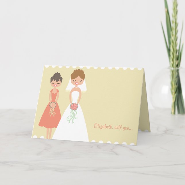 Customized Coral-Cream Be My Bridesmaid Cards (Front)