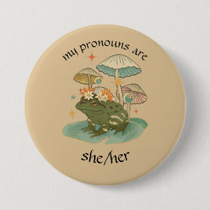 Customized Cottagecore frog pronoun  3 Inch Round Button