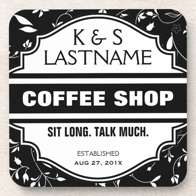 Customized Couple Coffee Shop Sign Coaster (Front)