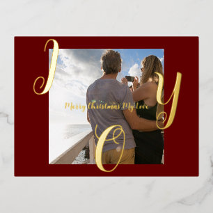 Customized Couple Joy Merry Christmas Foil Holiday Postcard