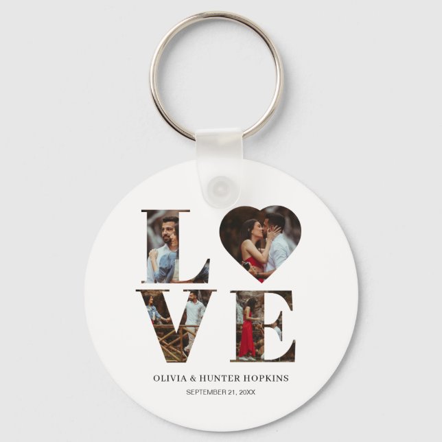 Customized Couple Love Heart 4 Photo Keychain (Front)