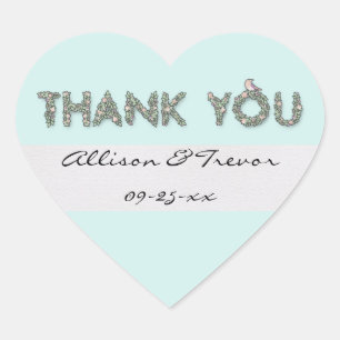 Customized Couples Thank You Floral Heart Sticker