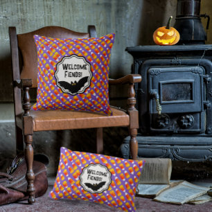 Customized Crazy Candy Corn Black Bat Throw Pillow