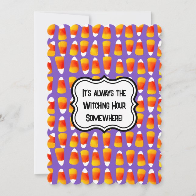 Customized Crazy Candy Corn Halloween Party  Holiday Card (Front)