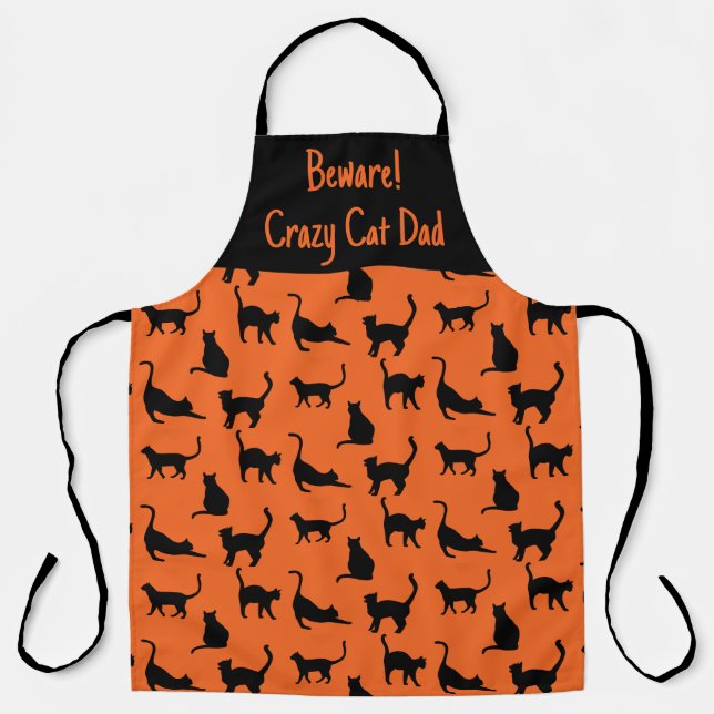 Customized Crazy Cat Dad Halloween  Apron (Front)