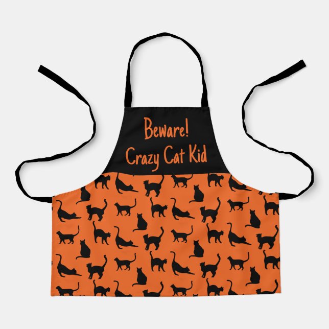 Customized Crazy Cat Kid Halloween  Apron (Front)