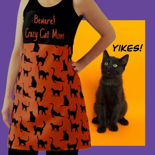 Customized Crazy Cat Mom Halloween  Apron (Mom is a Crazy Cat Lady!)