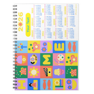 Customized Cute and Happy Home Calender 2026 Notebook