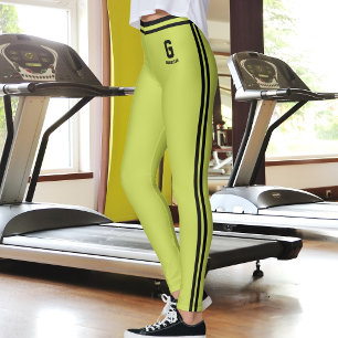 Customized Cute Apple Green Black Stripes Monogram Leggings