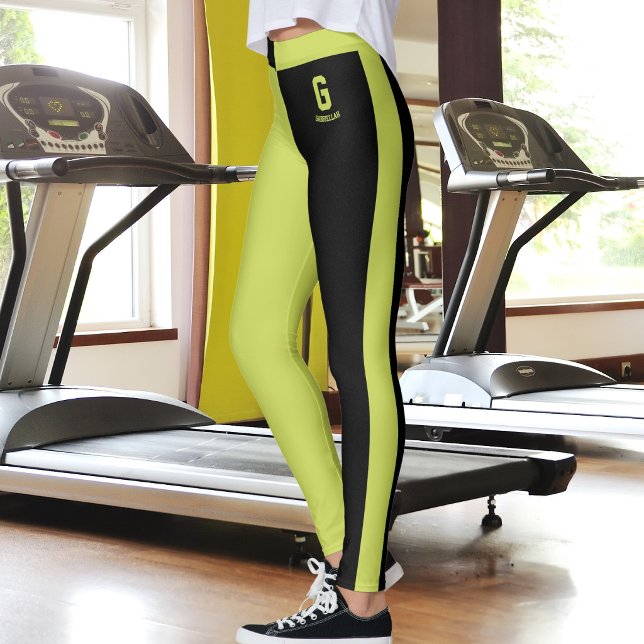 Customized Cute Black Apple Green Stripes Monogram Leggings (Creator Uploaded)