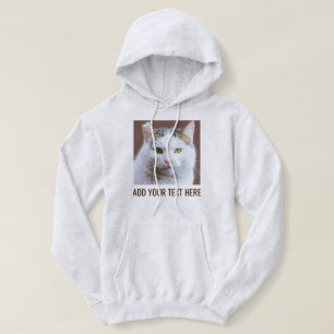 Customized Cute Cat Lover Ash Brown Text Pet Photo Hoodie