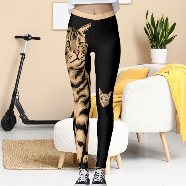 Customized Cute Cat Pet Animal Black Peach Stripes Leggings (Creator Uploaded)