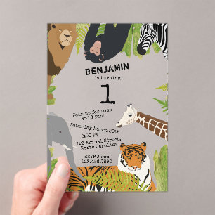 Customized Cute Jungle Animals Safari Birthday Acrylic Invitations