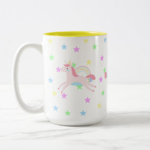 Customized Cute pastel Unicorn rainbow birthday Two-Tone Coffee Mug