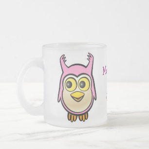 Customized Cute Pink Baby Owl Cartoon Frosted Glass Coffee Mug
