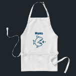 Customized Cute Shark Mama Blue White Cooking Standard Apron<br><div class="desc">Customized Cute Shark Mama Blue White Cooking Adult Apron Add some fun while cooking and baking with this adorable custom shark apron. Designed with mother shark chasing smaller fish centred on the front and "Mama" in navy blue typography. CLICK PERSONALIZE TEMPLATE OPTION AND ENTER YOUR VERY OWN CUSTOM TEXT IF...</div>