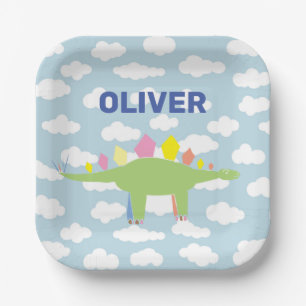 Customized Cute Stegosaurus Dinosaur Kids Birthday Paper Plate