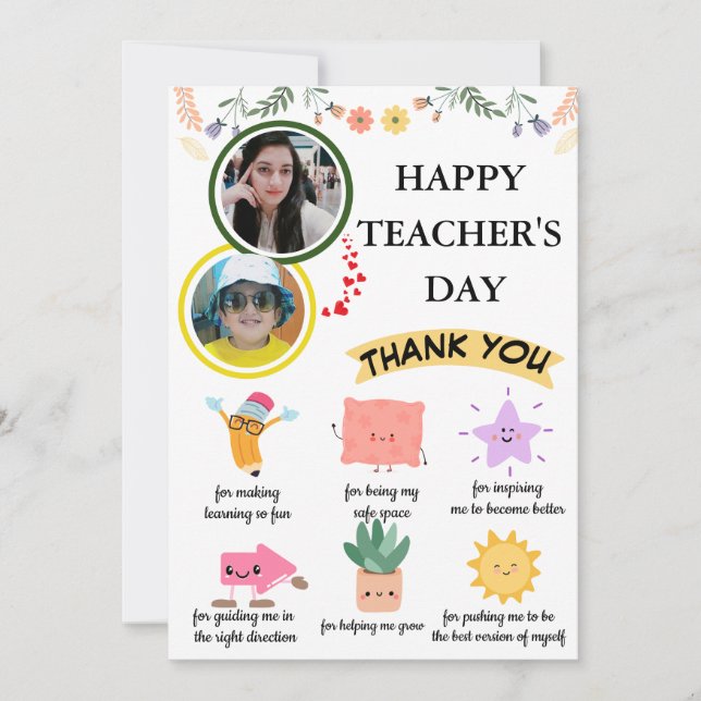 Customized Cute Teacher's Thank You Card  (Front)