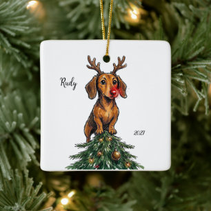 Customized Dachshund Christmas Ceramic Ornament