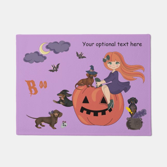 Customized Dachshund Halloween Doormat (Front)