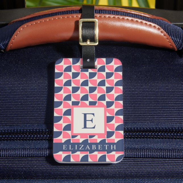 Customized Dark Blue Pink Grey Geometric Luggage Tag (Front Insitu 2)