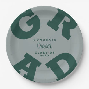 Customized Dark Green and Grey Graduation Paper Plate