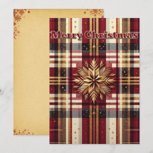 Customized Deep Red and Gold Festive Plaid Holiday Card