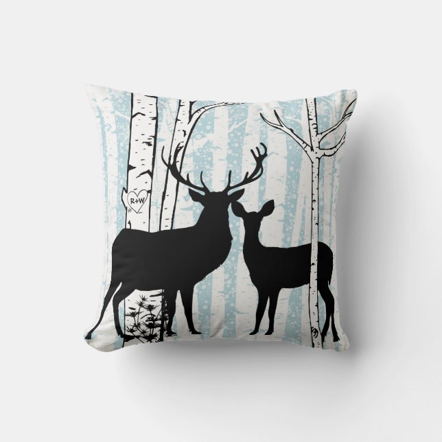 Customized Deer in Love Birch Forest Throw Pillow (Front)
