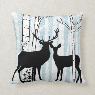 Customized Deer in Love Birch Forest Throw Pillow