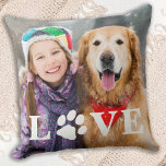 Customized Dog Lover LOVE Paw Print Pet Photo Throw Pillow<br><div class="desc">LOVE! Celebrate your best friend with a custom unique dog photo pillow and keepsake. Surprise your favourite dog lover, whether is a birthday, Mother's day, valentines day, or Christmas with this cute dog lover pillow. This Love with paw print design photo dog pillow is the perfect gift for yourself, family...</div>