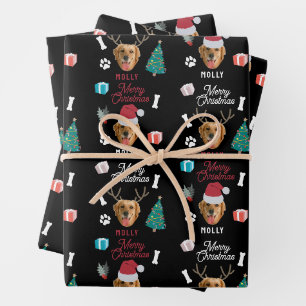 Customized Dog Pet Photo Name Black Fun Christmas Wrapping Paper Sheet